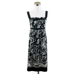 LOFT 4 Black White Paisley Pleated Midi Dress